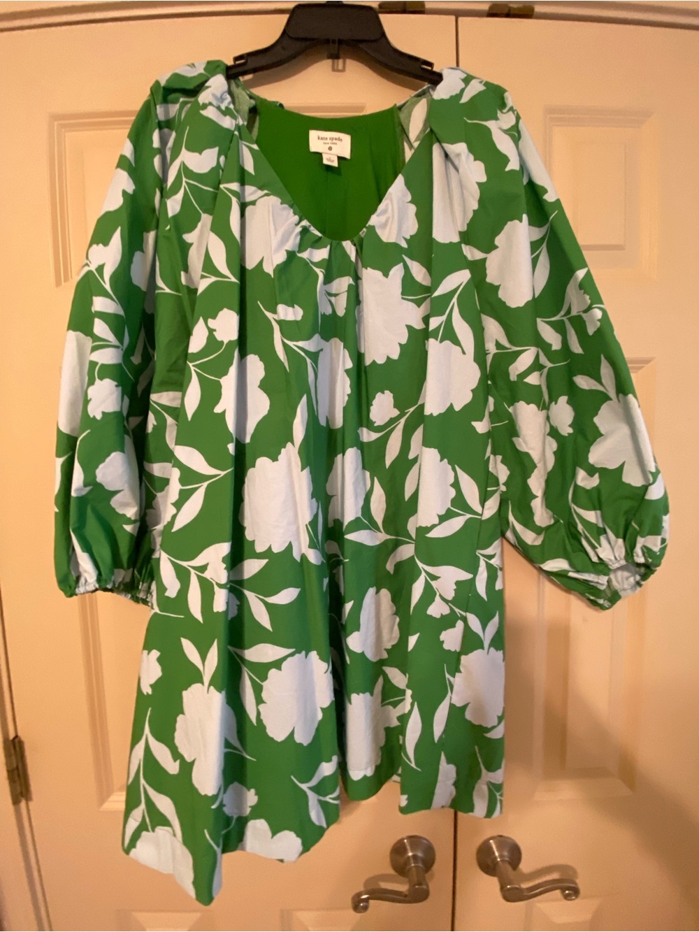 kate spade Green and White Floral Puff-Sleeve Casual Dress